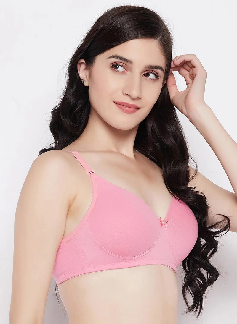كلوفيا Clovia Padded Non-Wired Demi Cup Multiway T-shirt Bra in Baby Pink - Cotton