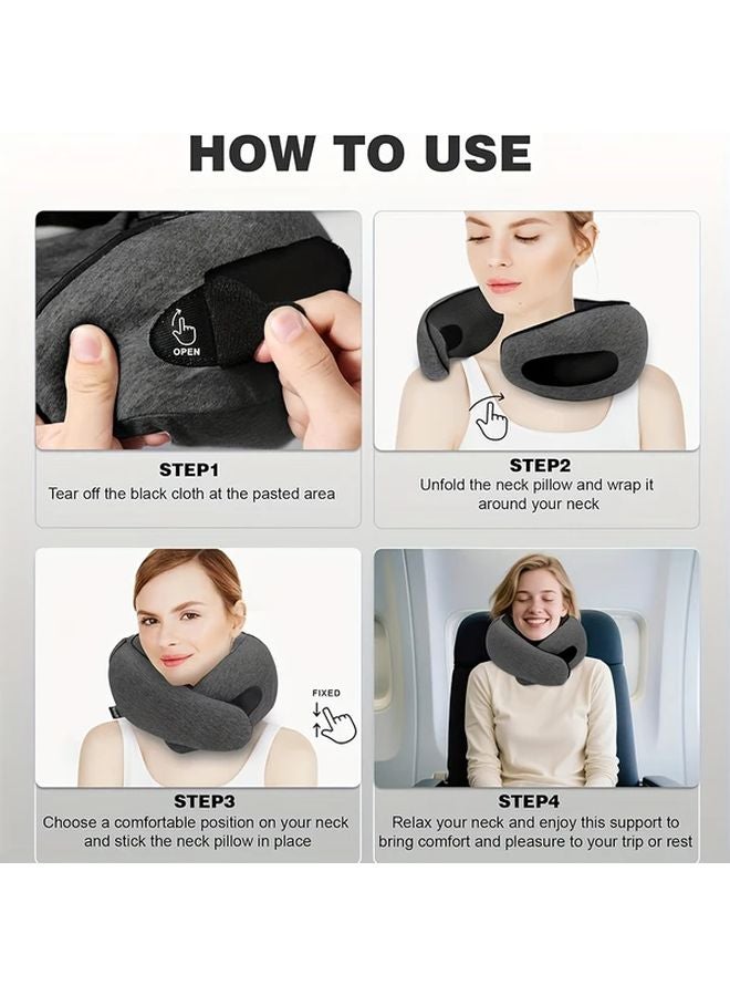 Gray U Shaped Travel Neck Pillow With Hood Ergonomic Support For Airplane Car Naps - Image 5
