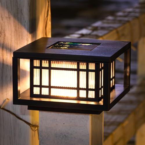 HUYIENO Solar Post Cap Lights Large Outdoor Deck Fence Post Lights 50Lumens Brightness Warm/Bright White Lighing Modes for 4x4 5x5 Vinyl Posts, 4x4 5x5 6x6 Wooden Posts (Black, 2pk) - Image 5
