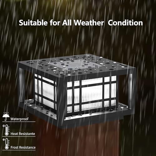 HUYIENO Solar Post Cap Lights Large Outdoor Deck Fence Post Lights 50Lumens Brightness Warm/Bright White Lighing Modes for 4x4 5x5 Vinyl Posts, 4x4 5x5 6x6 Wooden Posts (Black, 2pk) - Image 3