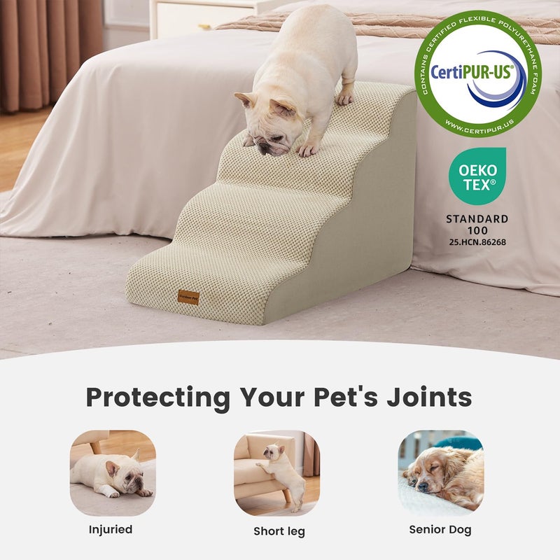 Gardner Pet Dog Stairs for Small Dogs 19.7" H, 4-Step Beige Curved Pet Stairs, Dog Steps for High Bed (18-24 in), Couch with Durable Non-Slip Waterproof Fabric Cover and CertiPUR-US Certified Foam - Image 4