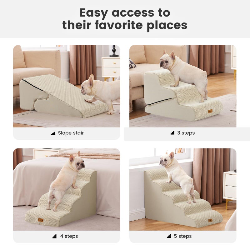 Gardner Pet Dog Stairs for Small Dogs 19.7" H, 4-Step Beige Curved Pet Stairs, Dog Steps for High Bed (18-24 in), Couch with Durable Non-Slip Waterproof Fabric Cover and CertiPUR-US Certified Foam - Image 5