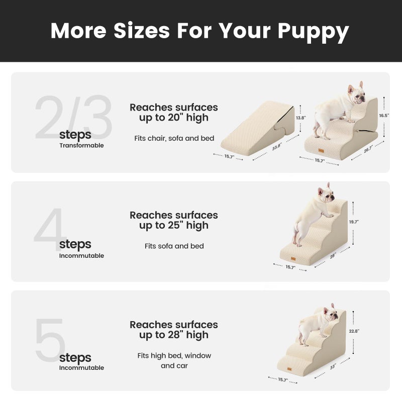 Gardner Pet Dog Stairs for Small Dogs 19.7" H, 4-Step Beige Curved Pet Stairs, Dog Steps for High Bed (18-24 in), Couch with Durable Non-Slip Waterproof Fabric Cover and CertiPUR-US Certified Foam - Image 2