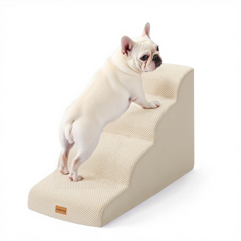 Gardner Pet Dog Stairs for Small Dogs 19.7" H, 4-Step Beige Curved Pet Stairs, Dog Steps for High Bed (18-24 in), Couch with Durable Non-Slip Waterproof Fabric Cover and CertiPUR-US Certified Foam - Image 1