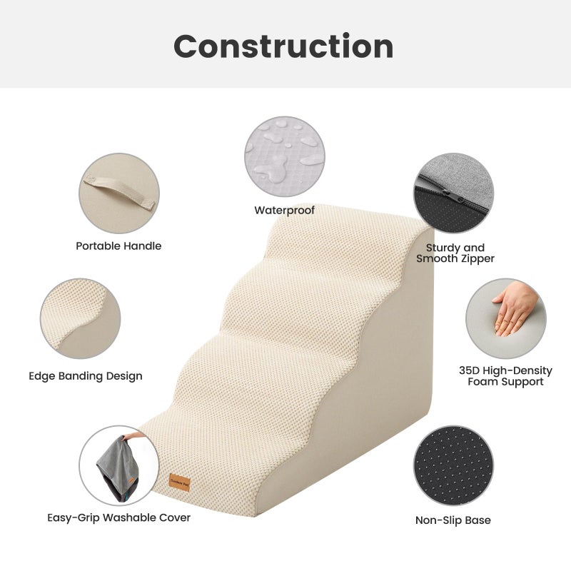 Gardner Pet Dog Stairs for Small Dogs 19.7" H, 4-Step Beige Curved Pet Stairs, Dog Steps for High Bed (18-24 in), Couch with Durable Non-Slip Waterproof Fabric Cover and CertiPUR-US Certified Foam - Image 3