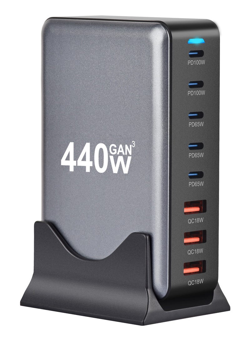 general 440W GaN Desktop Charger Charging Station - 5 Type-C Ports (2xPD100W, 3xPD65W) and 3 USB Ports (QC18W) - GaN Technology - Certified for Macbook, iPhone, Galaxy, iPad, Honor and More - 1.5m Power Cord - Image 3
