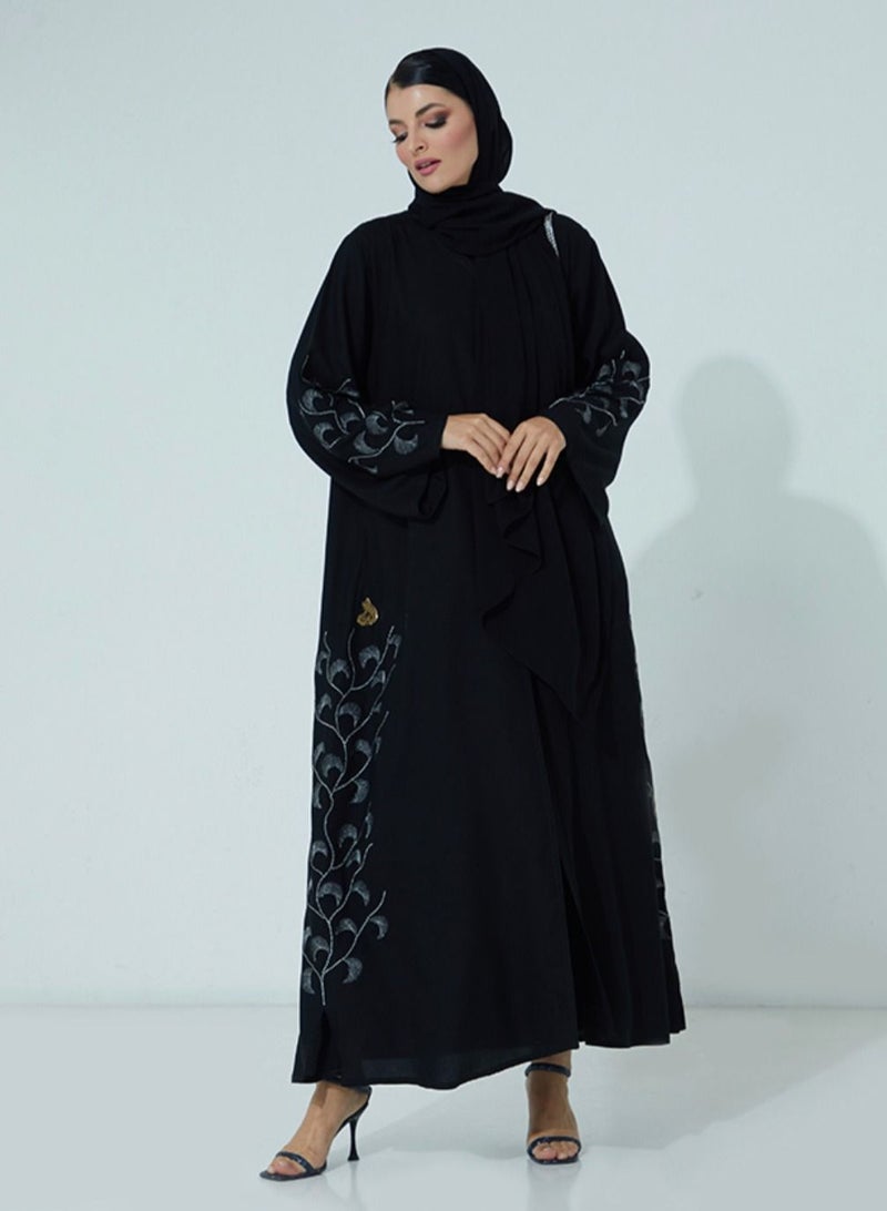 Rosette Abaya Abaya Silver Flora Embroidery  - Image 1