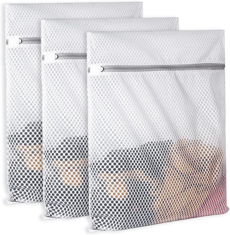 SUERIV 3Pcs Durable Honeycomb Mesh Laundry Bags for Delicates 125gsm Net Fabric Durable and Reusable Delicate Wash Bag,Organization Bag for Lingerie,Sock,12 x 16 Inches(3 Medium) - Image 1