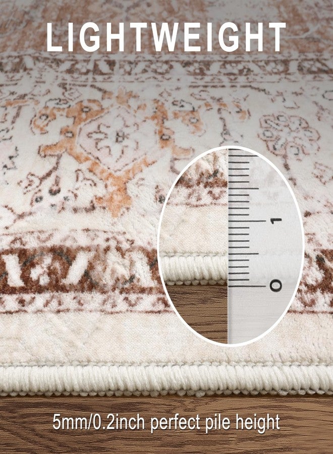 لايف بوكس سجاد لايف بوكس مقاس 5x7 لغرفة المعيشة، قابل للغسل، برتقالي بنمط بوهيمي، ناعم وغير قابل للانزلاق، منخفض الوبر بنقشة ميدالية عتيقة، صوف صناعي كلاسيكي لغرفة الطعام، غرفة النوم، المكتب - Image 4