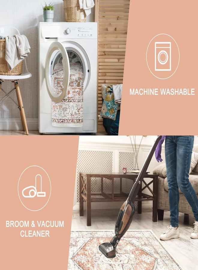 لايف بوكس سجاد لايف بوكس مقاس 5x7 لغرفة المعيشة، قابل للغسل، برتقالي بنمط بوهيمي، ناعم وغير قابل للانزلاق، منخفض الوبر بنقشة ميدالية عتيقة، صوف صناعي كلاسيكي لغرفة الطعام، غرفة النوم، المكتب - Image 3