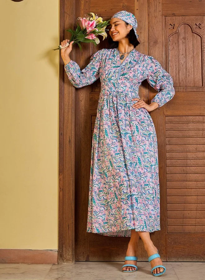 ساسافراس فستان ماكسي نسائي بطبعة بيزلي وردي