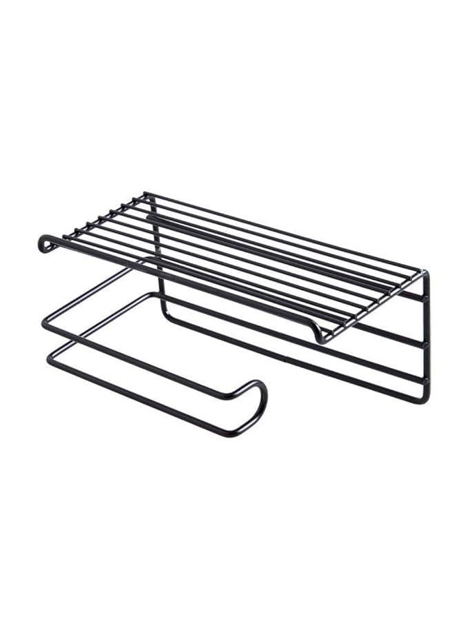 DAOME - DAOME 1 Pc Adhesive Toilet Paper Holder with Shelf Tissue Paper Roll Towel Holder Storage Rack Standard Size Black - Image 1