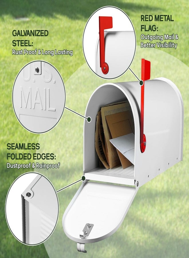 RAINHOL Mail Boxes for House Outside, RAINHOL White Mailboxes for Outside, Galvanized Steel Post-Mount Mailboxes, 20 x 8.7 x 6.7 inches - Image 4