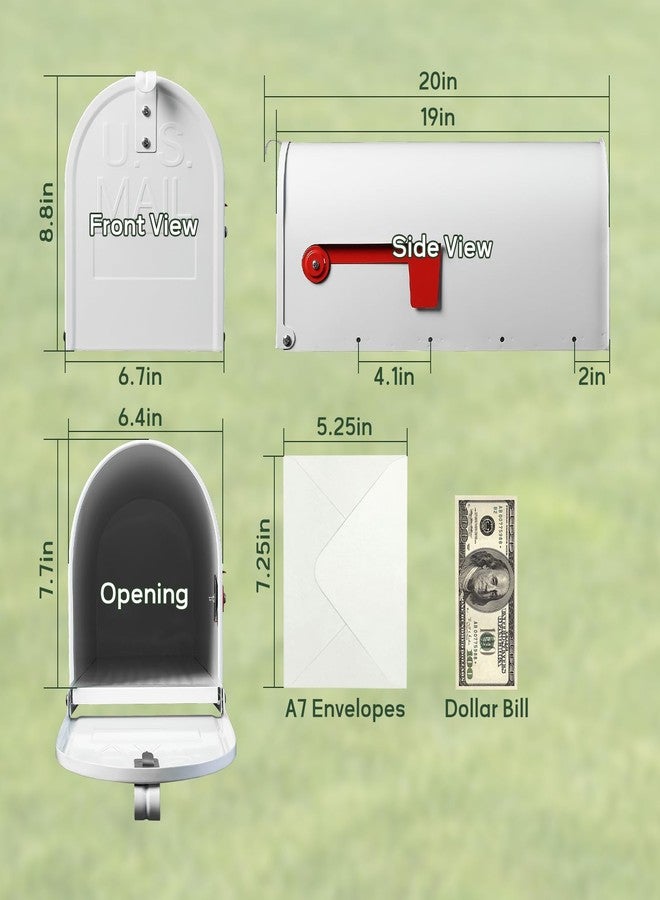 RAINHOL Mail Boxes for House Outside, RAINHOL White Mailboxes for Outside, Galvanized Steel Post-Mount Mailboxes, 20 x 8.7 x 6.7 inches - Image 2