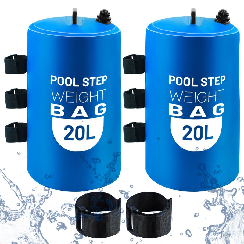2PCS Pool Ladder Weights 20L Universal Pool Step Weights Sand Bag Waterproof 500D PVC Swimming Pool Stair Weights for Above Ground and Inside Pool with Nylon Handle Blue