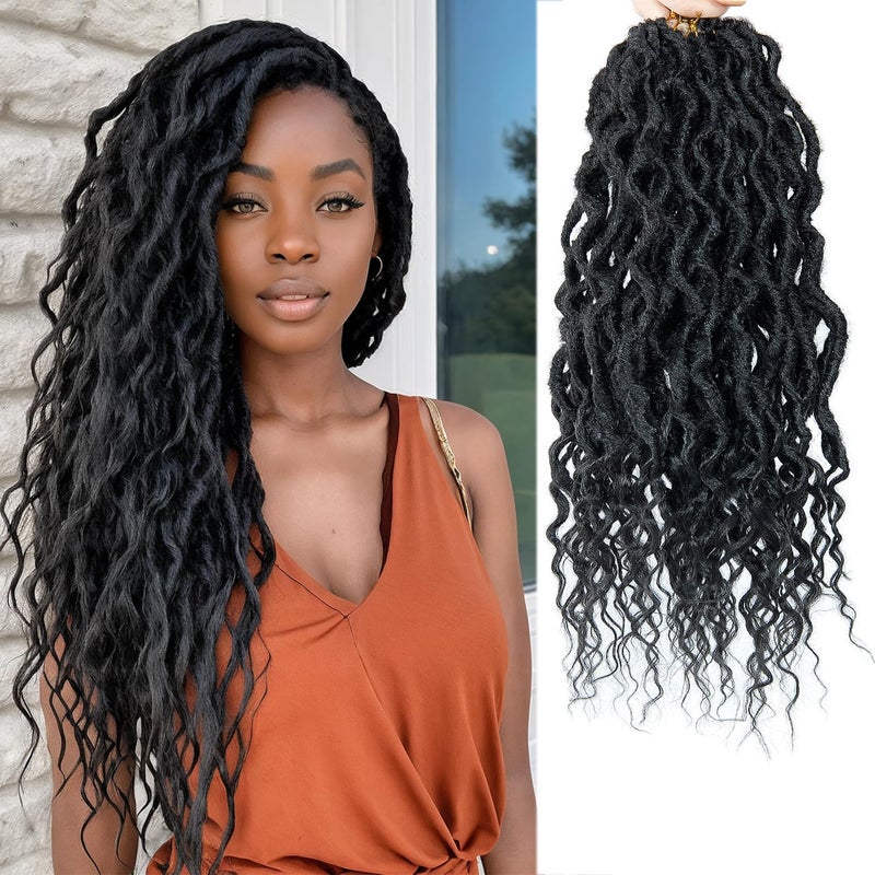 SuyiIRL Faux Locs Crochet Hair For Women Soft Locs 18 Inch Goddess Crochet Hair Curly Ends Dreadlocks Boho Style Synthetic Braiding Hair Extensions - Image 1