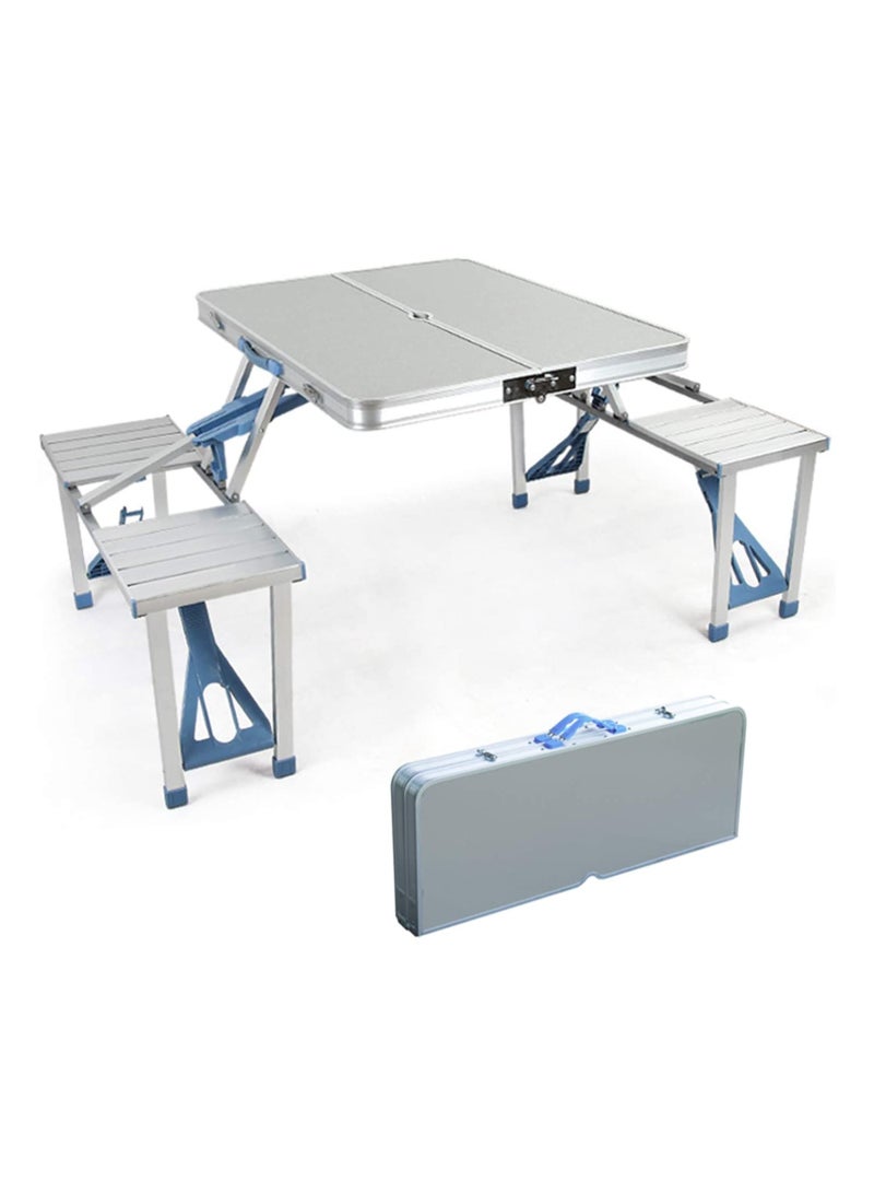 DubaiGallery Folding Camping Picnic Table with 4 Seats with Garden Umbrella Hole Portable Table Aluminum Alloy Frame with Soft Handle Suitable for Barbecue Travel Outing - Image 3