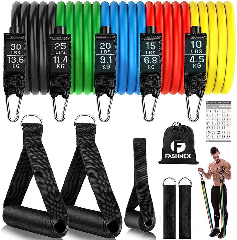 Fashnex Resistance Bands Set for Exercise, Stretching and Workout Toning Tube Kit with Foam Handles, Door Anchor, Ankle Strap and Carry Bag for Men, Women - Image 1