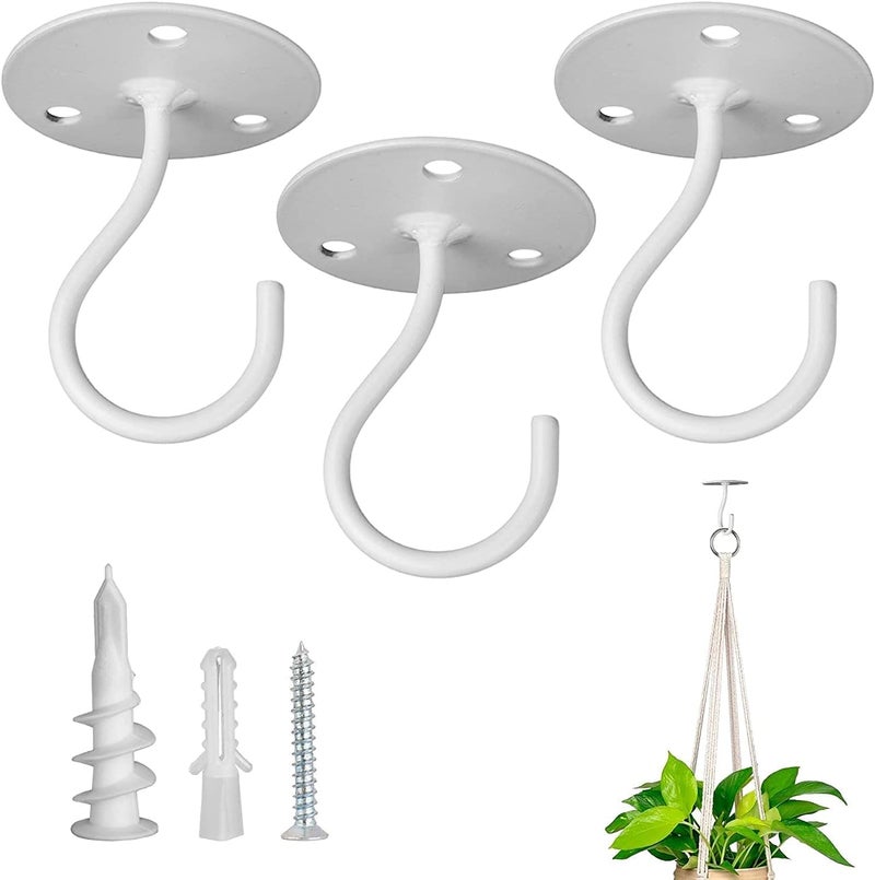 LangPu Ceiling Hooks for Hanging Plants-Metal Heavy Duty Wall Mounted Hangers for Hanging Bird Feeders, Planters, Wind Chimes, Include Professional Drywall Anchors(3-Pack) (White) - Image 1