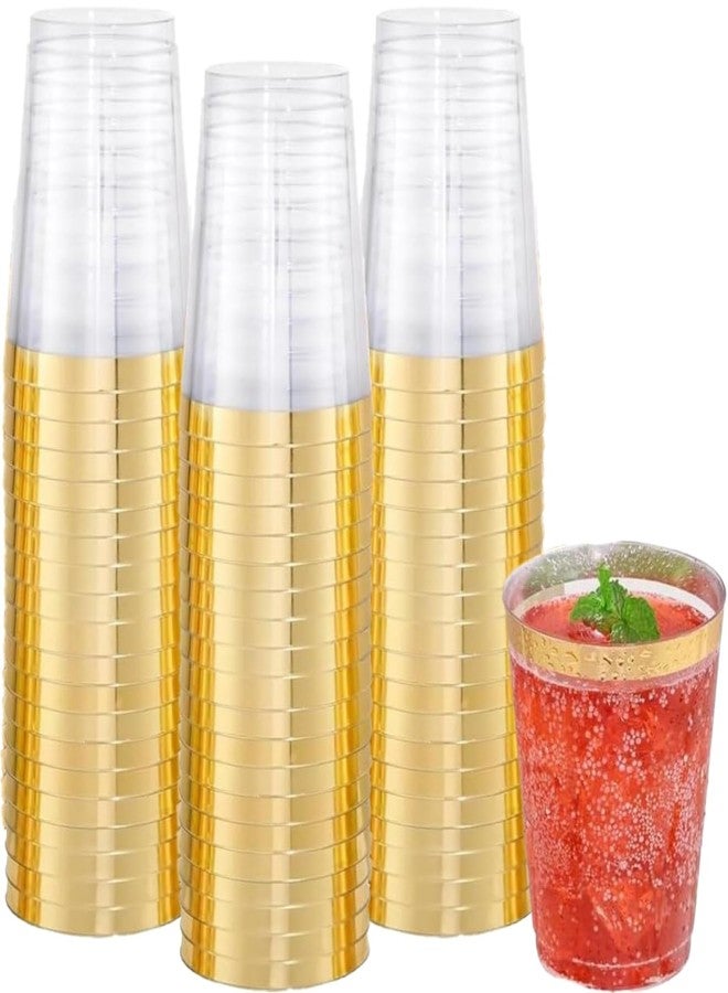 Blue Sky Luxurious Gold Rim Tumblers - 10oz (50 Count) - Elegant Clear Plastic Party Cups with Dazzling Gold Accents - Ideal for Special Occasions and Celebrations - Image 1