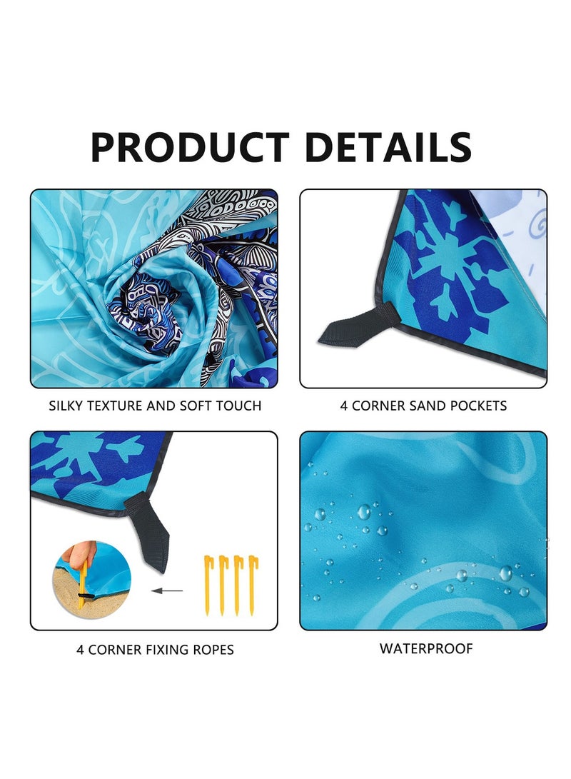 Generic Extra Large Sand-Free Beach Mat Featuring Blue Mandala Sea Turtle | 220x180cm Waterproof Outdoor Picnic Blanket with Stakes, Hook & Polyester Carry Bag | Lightweight Mat for Beach, Camping, Night Walks, Travel & Family Use  - Image 5