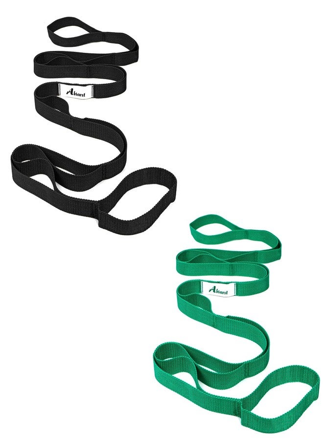 Abiarst Stretching Strap Yoga Straps for Physical Therapy, 10 Loops Non-Elastic Stretch Band for Pilates, Flexibility, Exercise and Gymnastics (2-Pack (Black+Green)) - Image 1