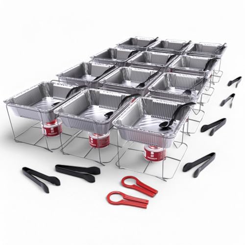 Alpha Living 12 Pack - Disposable Chafing Dish Buffet Set, Welded Body Food Warmers for Parties, 2hr Fuel Cans Complete Set, Half Size Pans, Warming Trays - Image 3