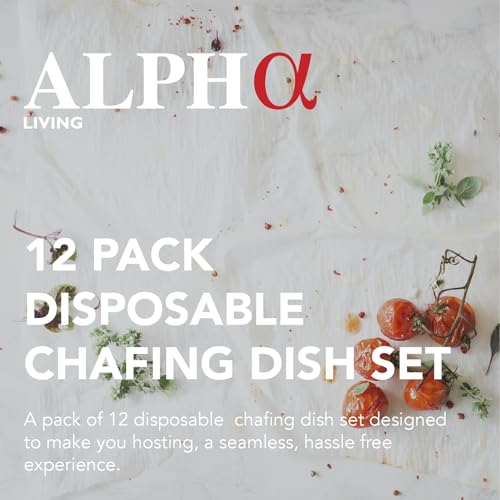 Alpha Living 12 Pack - Disposable Chafing Dish Buffet Set, Welded Body Food Warmers for Parties, 2hr Fuel Cans Complete Set, Half Size Pans, Warming Trays - Image 2
