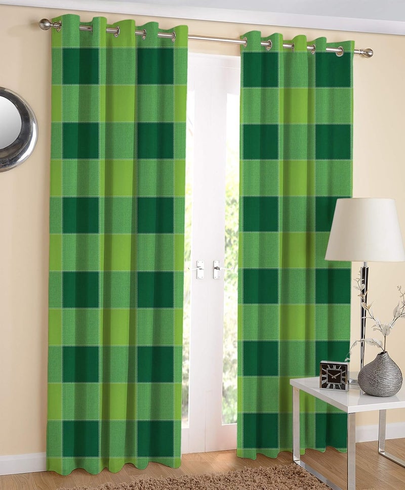 AIRWILL Green Printed Pattern Cotton Grommet Door Opaque Curtains 4X7Ft Pack of 2 Pieces - Image 1