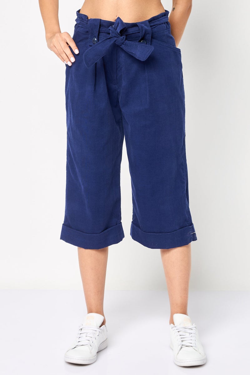 Harmont & Blaine Women Regular Fit Plain Capri Pants, Navy - Image 1