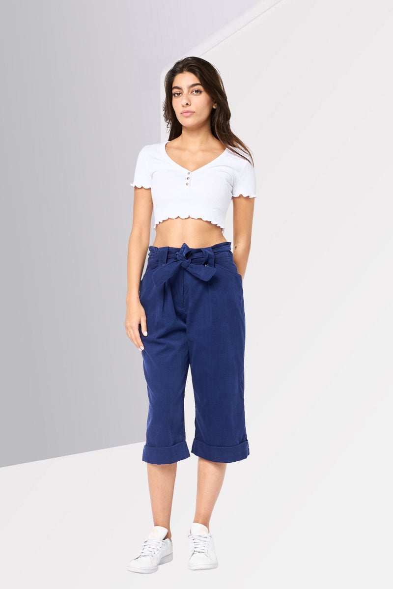 Harmont & Blaine Women Regular Fit Plain Capri Pants, Navy - Image 2