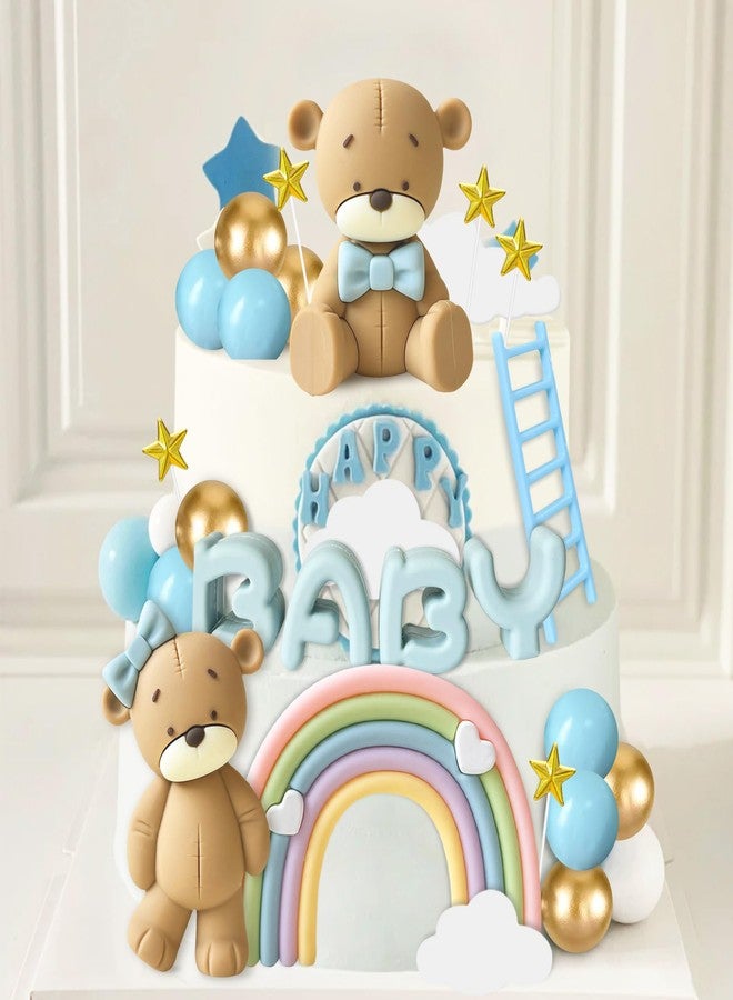 Knana 29Pcs Blue Bear Cake Topper Bear Cake Decorations Baby Shower Cake Decoration Birthday Party Supplies - Image 5