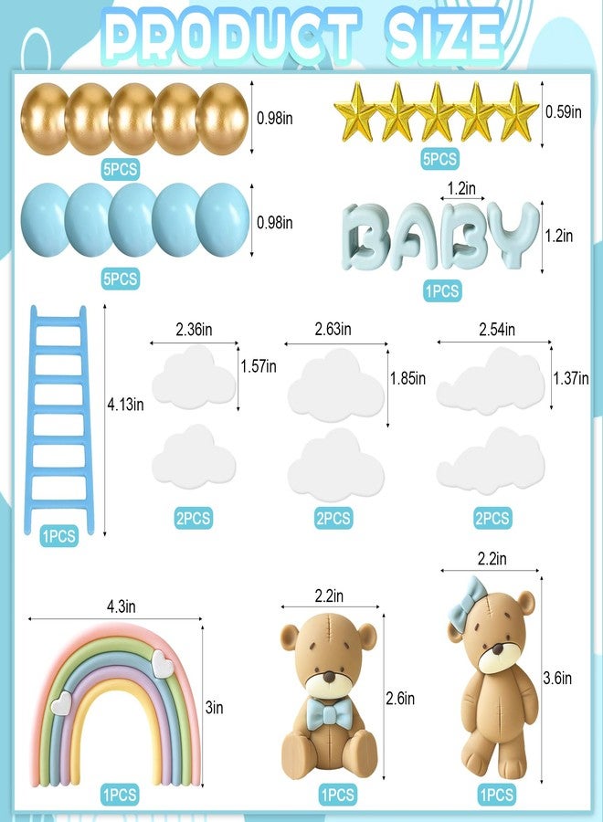Knana 29Pcs Blue Bear Cake Topper Bear Cake Decorations Baby Shower Cake Decoration Birthday Party Supplies - Image 4