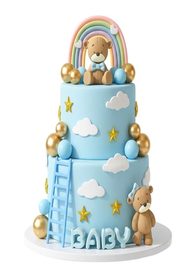 Knana 29Pcs Blue Bear Cake Topper Bear Cake Decorations Baby Shower Cake Decoration Birthday Party Supplies - Image 1
