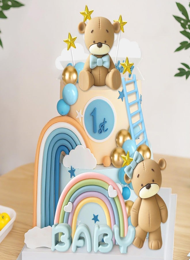 Knana 29Pcs Blue Bear Cake Topper Bear Cake Decorations Baby Shower Cake Decoration Birthday Party Supplies - Image 3