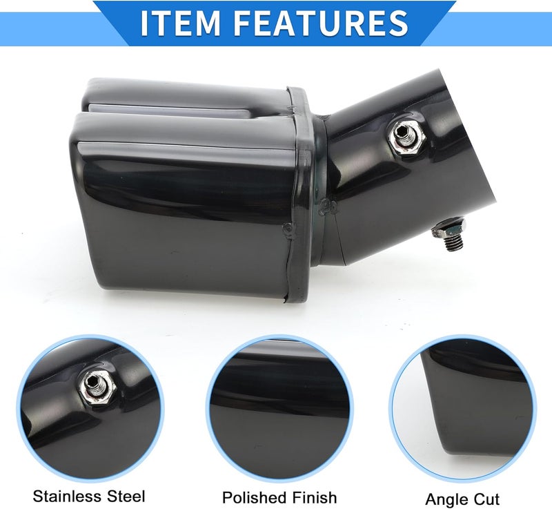 VekAuto Square Curved Slant Cut Dual Exhaust Tip for Toyota Raize - 2.4" Inlet, 5.8" Outlet, 6.7" Length, Stainless Steel, Black - Image 4