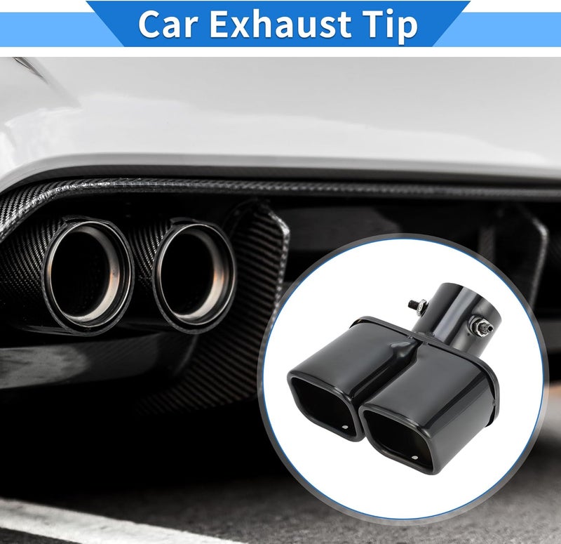 VekAuto Square Curved Slant Cut Dual Exhaust Tip for Toyota Raize - 2.4" Inlet, 5.8" Outlet, 6.7" Length, Stainless Steel, Black - Image 2