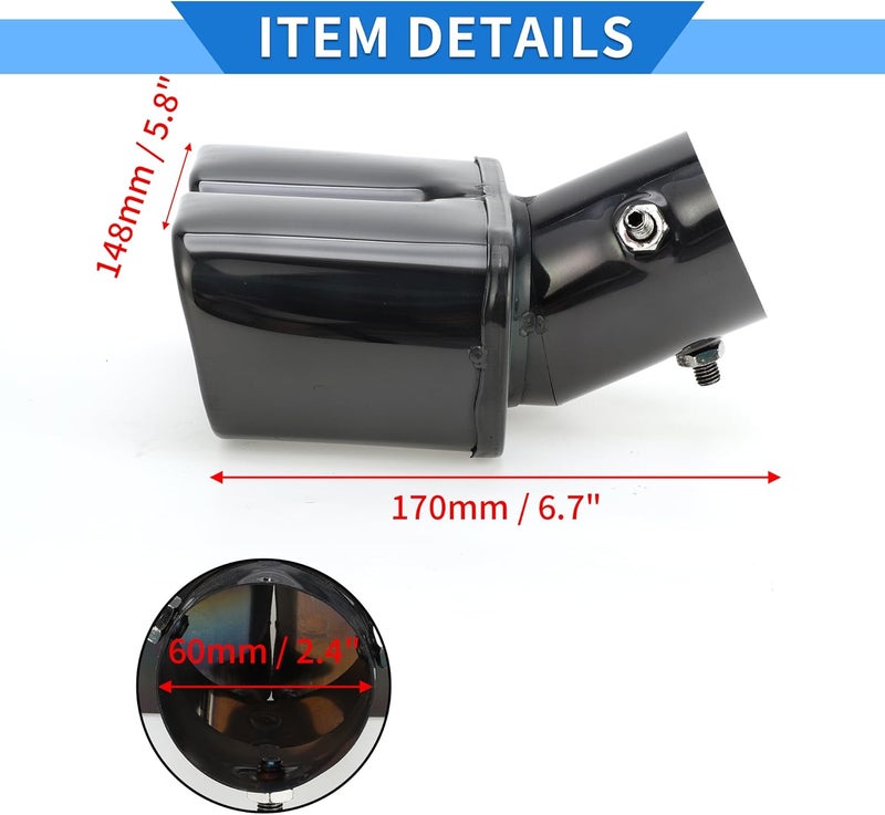 VekAuto Square Curved Slant Cut Dual Exhaust Tip for Toyota Raize - 2.4" Inlet, 5.8" Outlet, 6.7" Length, Stainless Steel, Black - Image 5