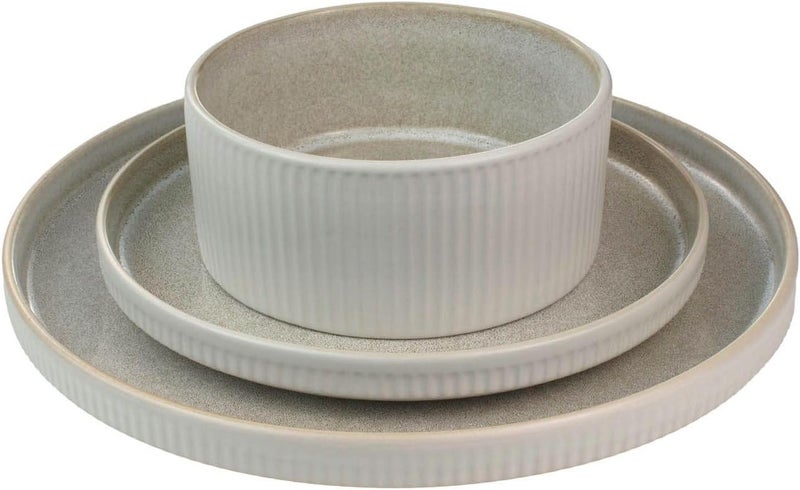 Sango Anderson Reactive Cream Stoneware 12Piece Set  Service for 4 Modern Design with Textured Ridges Exquisite Reactive Glaze for Everyday Dining  Entertainment Microwave  Dishwasher Safe - Image 5