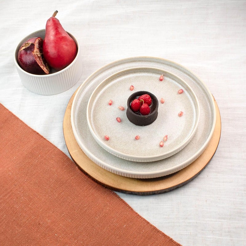 Sango Anderson Reactive Cream Stoneware 12Piece Set  Service for 4 Modern Design with Textured Ridges Exquisite Reactive Glaze for Everyday Dining  Entertainment Microwave  Dishwasher Safe - Image 3