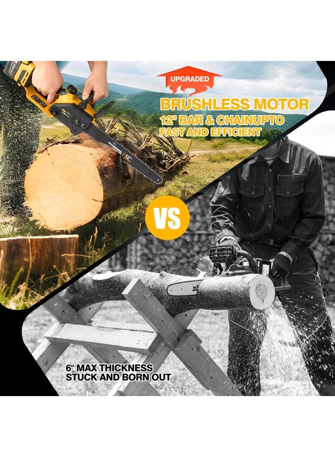 FXAFXA Brushless Electric Chainsaw 12" Cordless Tool Only for Dewalt 20V/60V Battery with Auto Oiler & Security Lock, for Tree Saw Trimming and Branch Wood Cutting (Tool Only) - Image 3