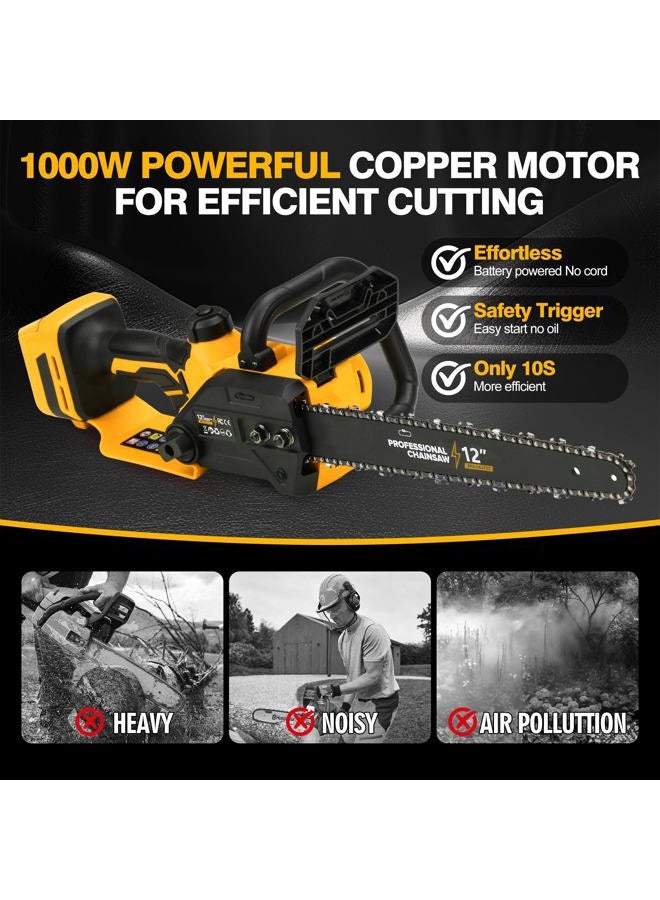 FXAFXA Brushless Electric Chainsaw 12" Cordless Tool Only for Dewalt 20V/60V Battery with Auto Oiler & Security Lock, for Tree Saw Trimming and Branch Wood Cutting (Tool Only) - Image 2