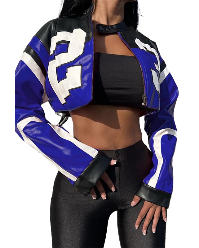 VOIKERDR Leather Jacket Cropped Jacket Motorcycle Jacket Y2K Letter Bomber Jacket Women Faux Leather Jacket Streetwear - Image 1