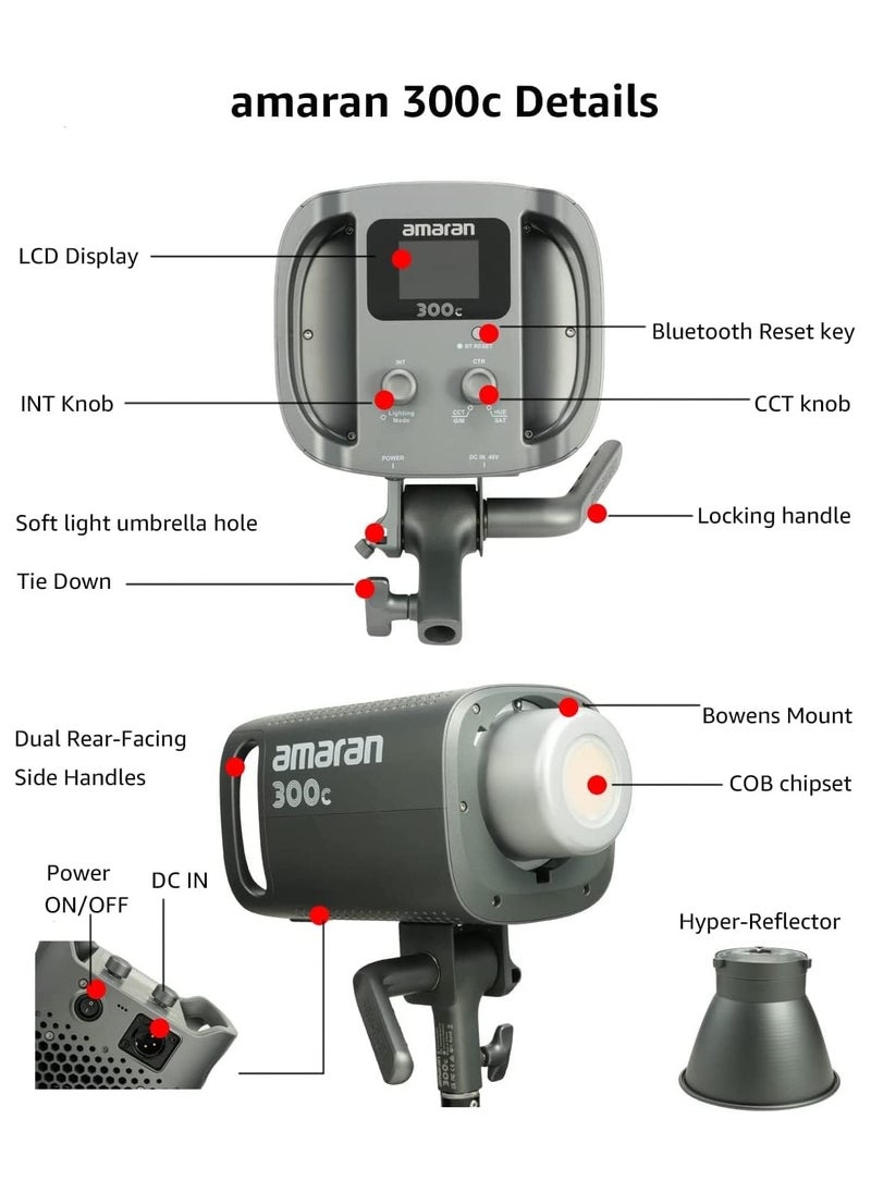 AMARAN Amaran 300c RGB LED Monolight – Full Color Studio Light (Grey) for Creators & Filmmakers  - Image 2