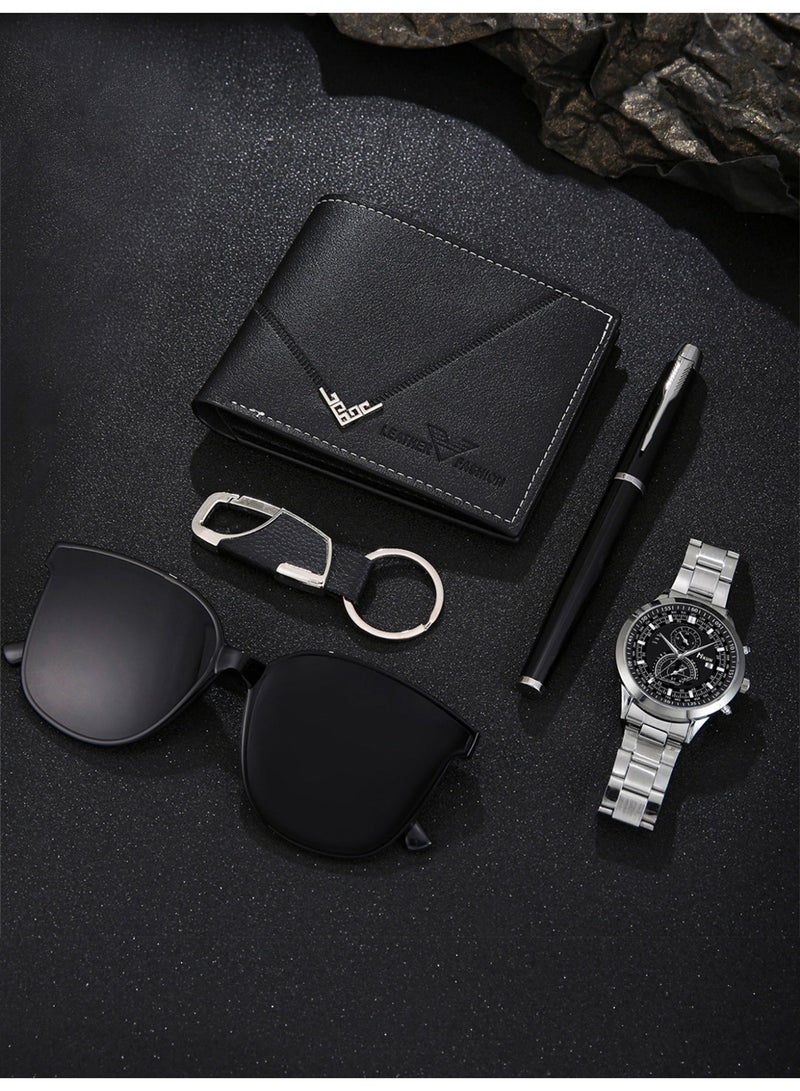 كلاسيك رجالي نمط الأعمال ووتش مجموعة ، مع محفظة ، والنظارات الشمسية ، والأقلام ، وسلاسل المفاتيح ، مثالية بالنسبة له هدية عيد ميلاد عطلة - Image 2