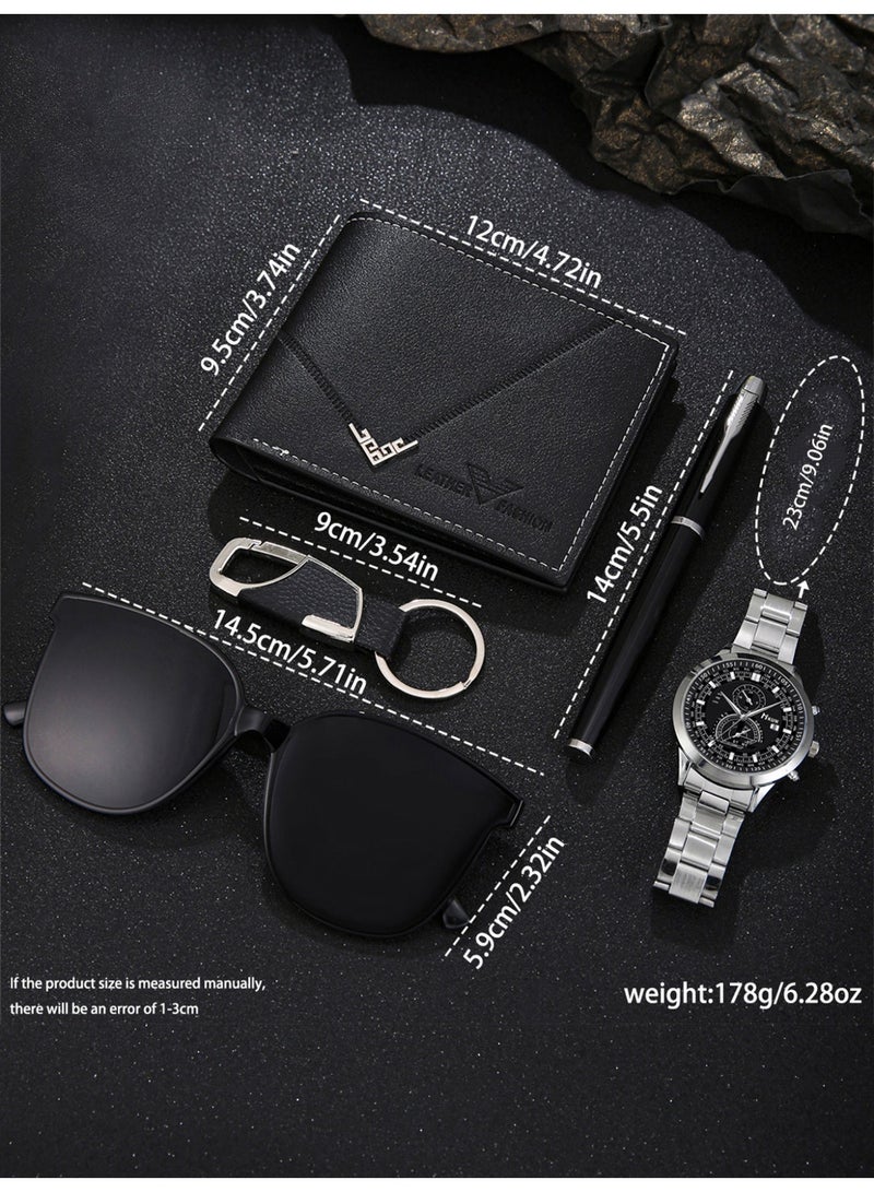 كلاسيك رجالي نمط الأعمال ووتش مجموعة ، مع محفظة ، والنظارات الشمسية ، والأقلام ، وسلاسل المفاتيح ، مثالية بالنسبة له هدية عيد ميلاد عطلة - Image 4