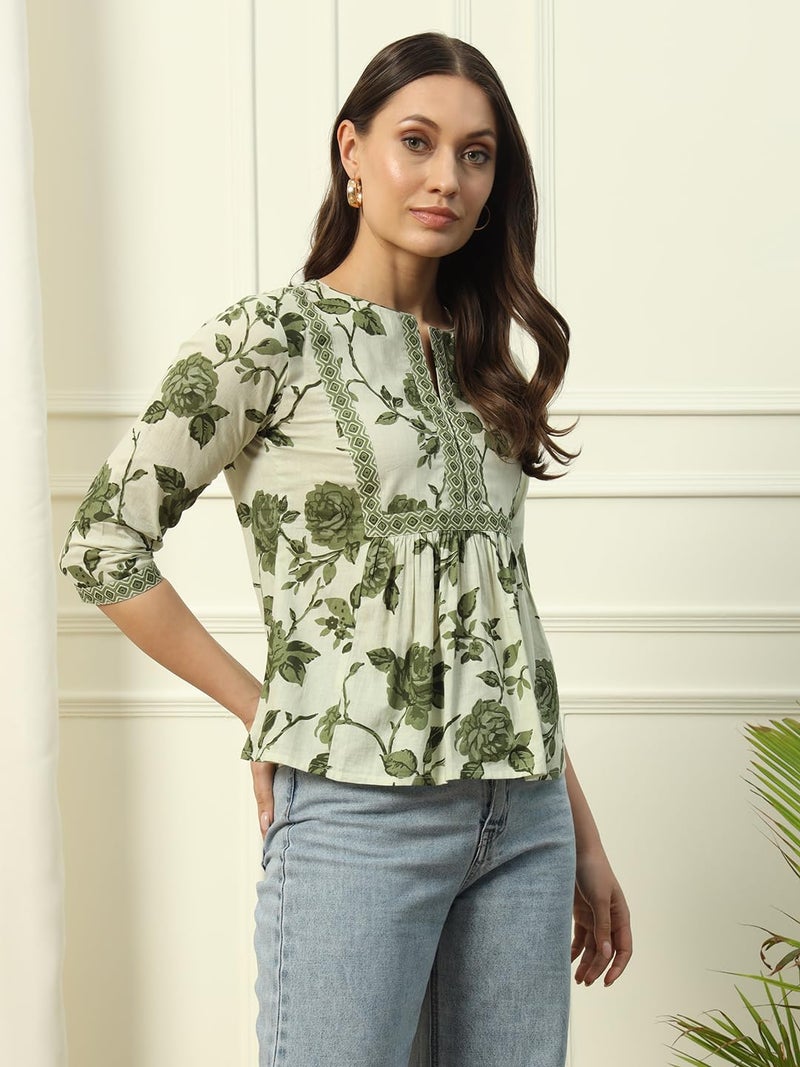 FIORRA Women's Cotton Regular Fit Floral Print Top - Image 3