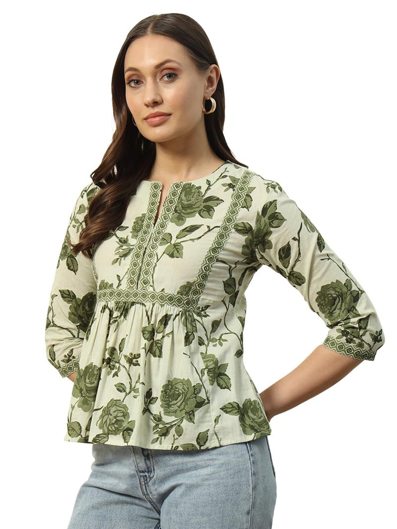 FIORRA Women's Cotton Regular Fit Floral Print Top - Image 1