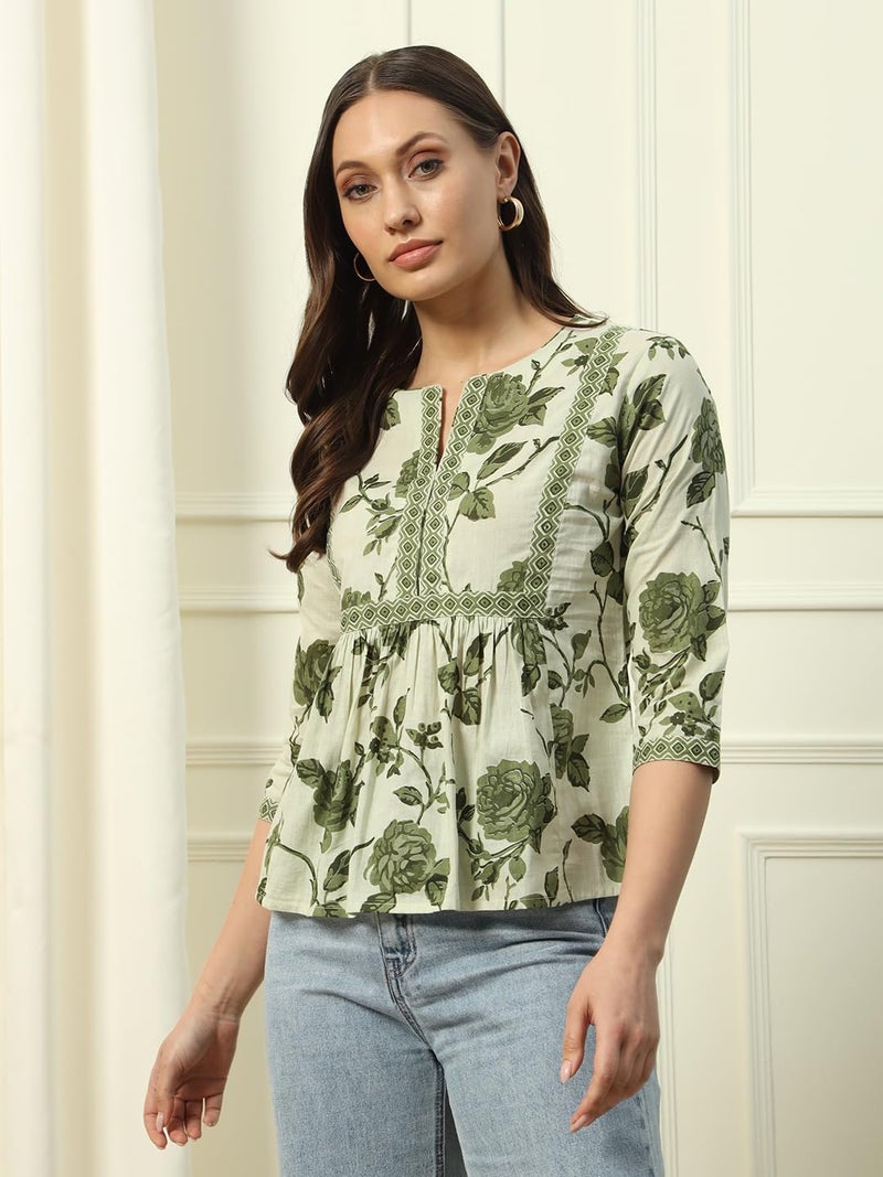 FIORRA Women's Cotton Regular Fit Floral Print Top - Image 2