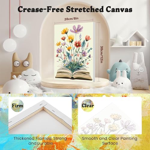 xackcme 4 Pack Paint by Numbers for Adults with Framed Canvas with Wooden Easel Book Paint by Number for Beginners Flowers Acrylic Oil Painting on Canvas with Brushes for Home Wall Decor 8x12 inch - Image 3